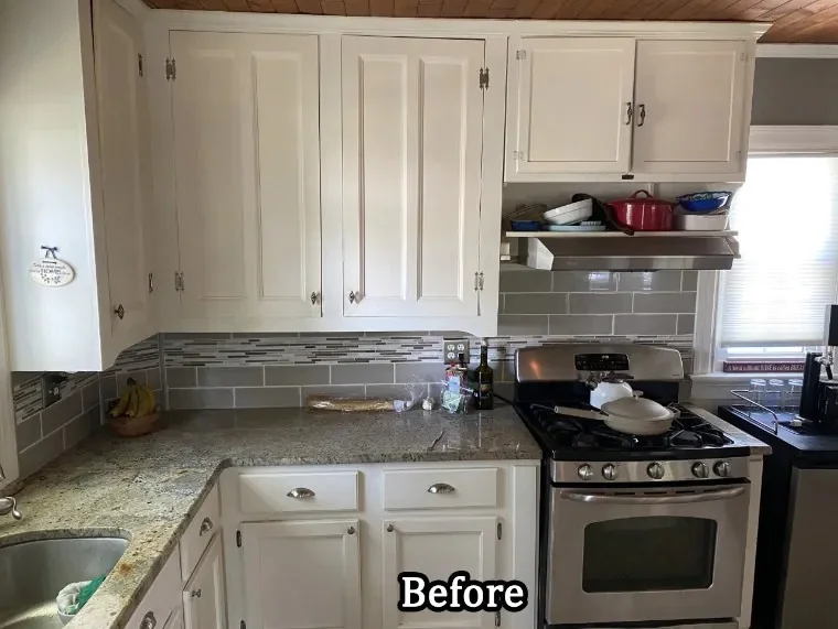Kitchen Remodeling Temecula – Before Cabinet Refinishing Worn Builder-Grade Oak Cabinets