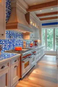 Backsplash Installation Temecula CA – Hand-Painted Blue Tile Statement Backsplash Estate Kitchen