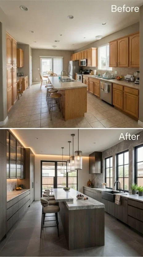 Kitchen Remodeling Temecula – Before and After Single Flush Mount to Recessed LED